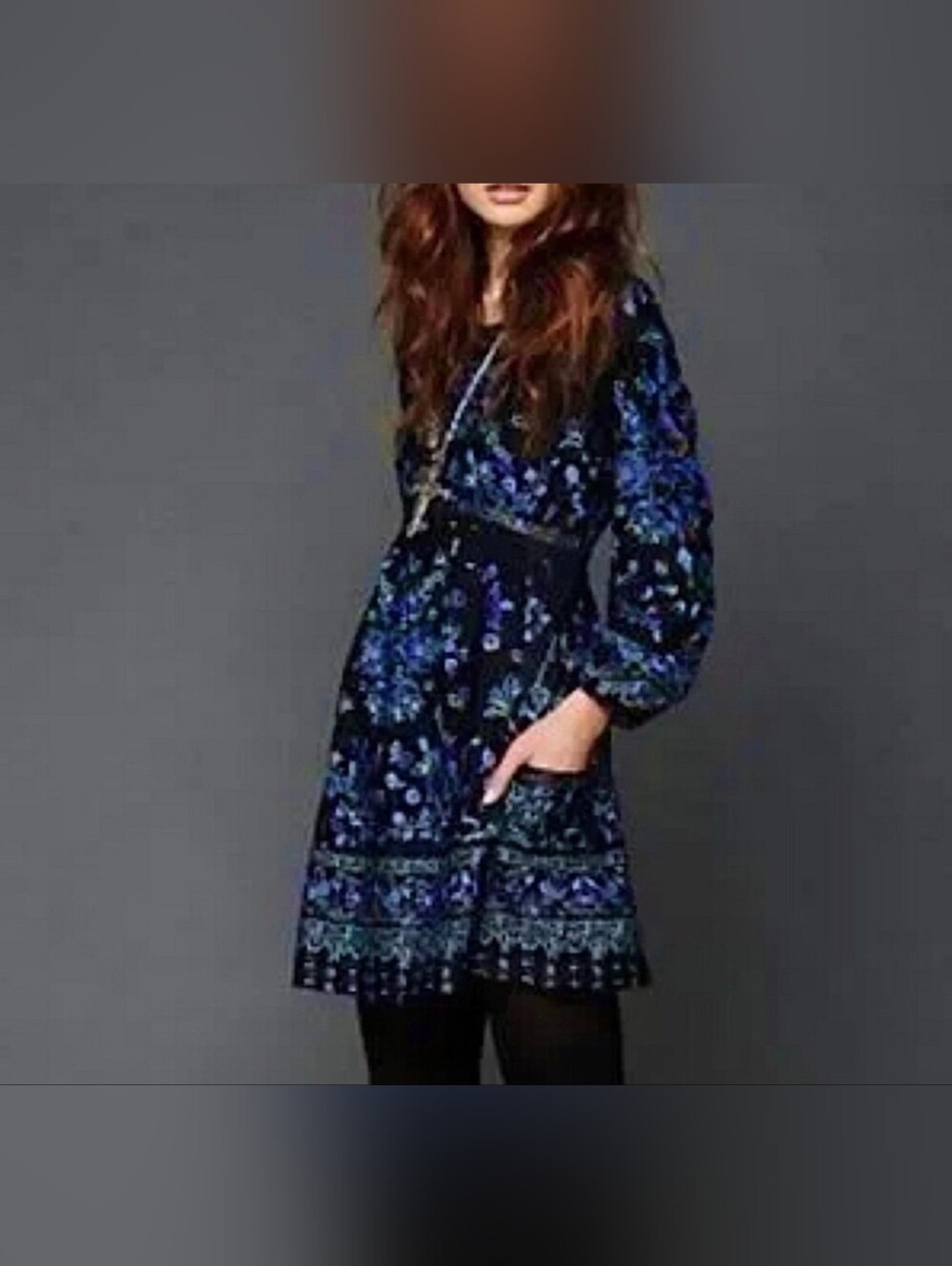 Free People Russian Doll Sequined Black Floral Long Sleeve Sz 4